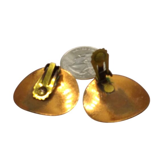 Vintage Monogram Style Copper Earrings, Clip On Modernist Mid Century Scrollwork - Picture 4 of 4